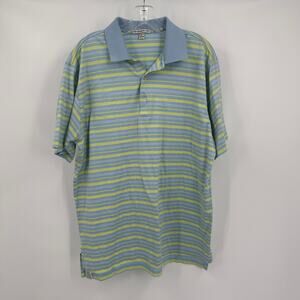 Peter Millar Mens Golf Polo Size L Striped Blue Yellow Activewear